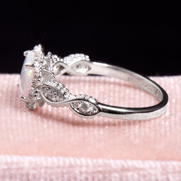 925 Sterling Silver Opal Ring – Size 6, Dainty Opal Gemstone, Gift For Her - Picture 5 of 9